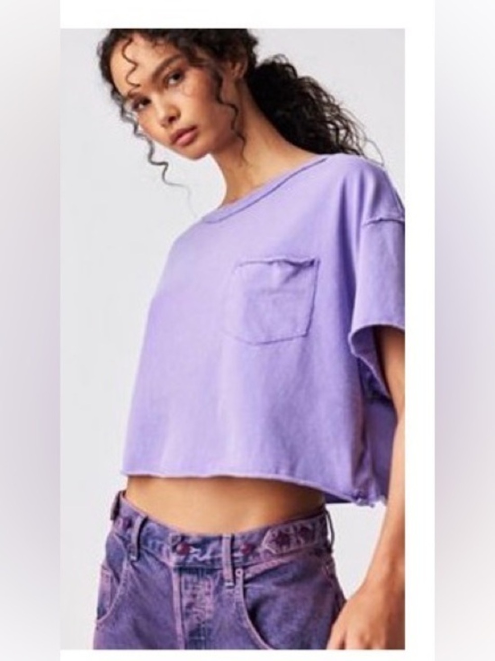 EUC We The Free Fade into You Short Sleeve Lavender Cropped Pocket Tee